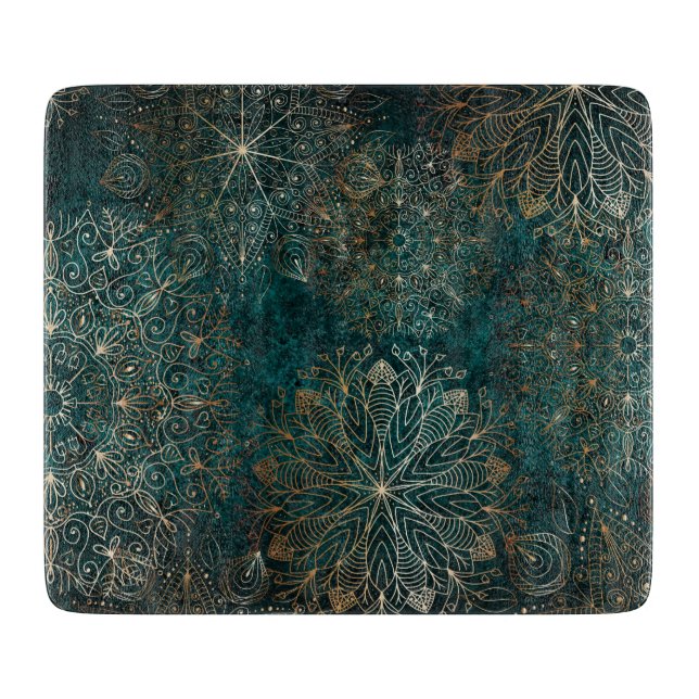 Elegantes Gold und Aquamarines Mandala-Muster Schneidebrett (Vorderseite)