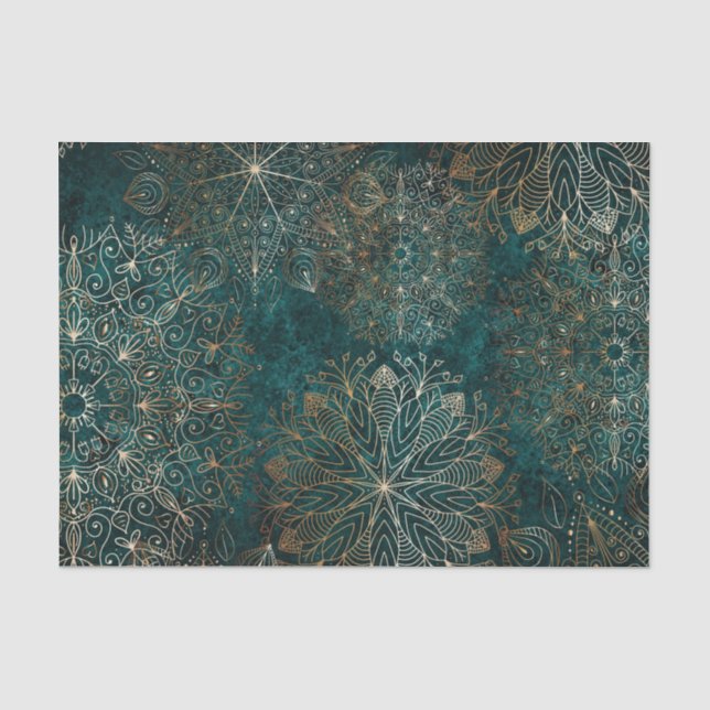 Elegantes Gold und Aquamarines Mandala-Muster Seidenpapier (Vorderseite)