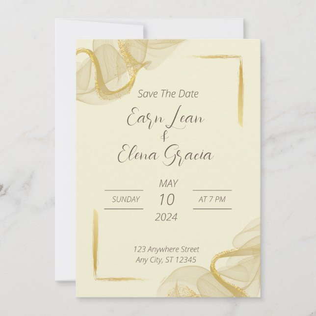 Elegantes Gold und Beige Einladung zur Hochzeit (Vorderseite)