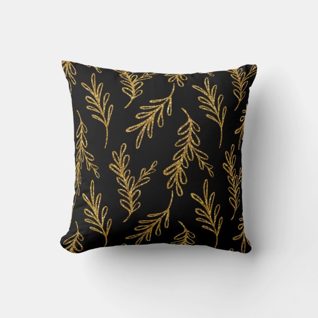 Elegantes Gold- und Black-Blätter Kissen (Vorderseite)