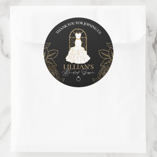 Elegantes Gold- und Black Bridal Dress Brautparty Runder Aufkleber (Tasche)