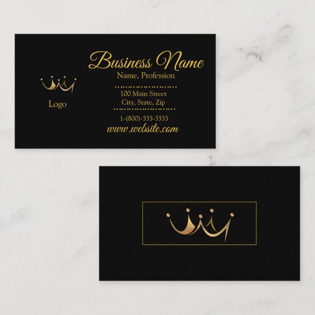 Elegantes Gold- und Black Crown-Standardgeschäft Visitenkarte (Vorne/Hinten)