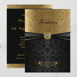 Elegantes Gold und Black Damask Einladung