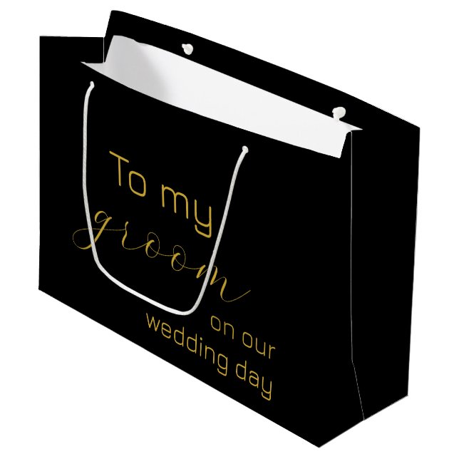 Elegantes Gold- und Black Wedding Groom Personalis Große Geschenktüte (Vorderseite Schrägansicht)