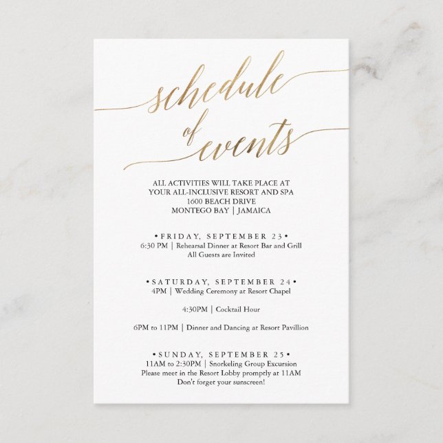 Elegantes Gold und Black Wedding Programm (Vorderseite)