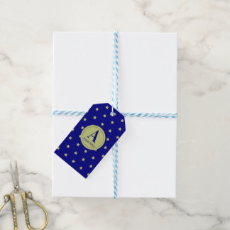 Elegantes Gold- und Blau-Sternmuster-Monogramm Geschenkanhänger