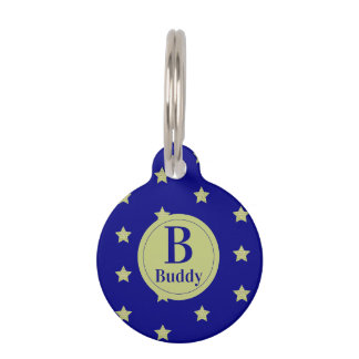 Elegantes Gold- und Blau-Sternmuster-Monogramm Haustiermarke