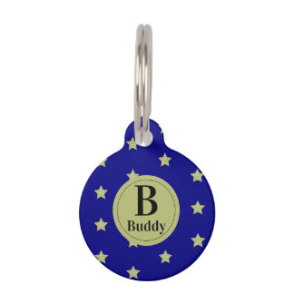Elegantes Gold- und Blau-Sternmuster-Monogramm Haustiermarke
