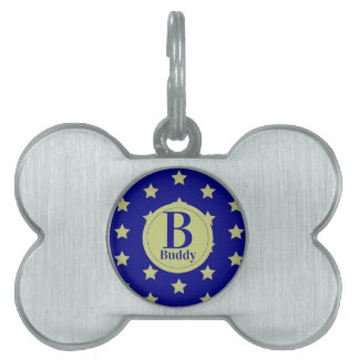 Elegantes Gold- und Blau-Sternmuster-Monogramm Tiermarke