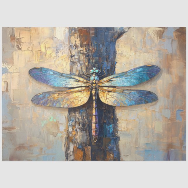 Elegantes Gold und Blue Dragonfly Artwork Seidenpapier (Vorderseite)