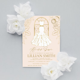 Elegantes Gold und Blush Bridal Dress Brautparty Einladung