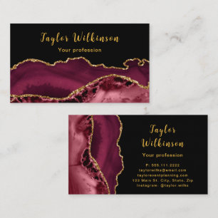 Elegantes Gold und Burgund Red Agate Visitenkarte