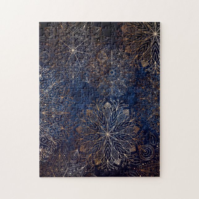Elegantes Gold- und Dark Blue Floral Mandala-Muste (Vertikal)