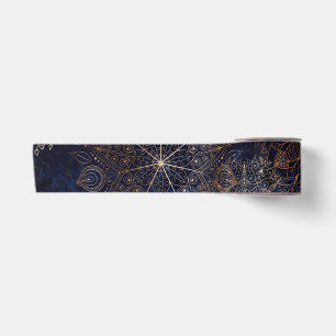 Elegantes Gold- und Dark Blue Floral Mandala Muste Satinband