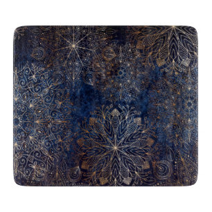 Elegantes Gold- und Dark Blue Floral Mandala Muste Schneidebrett