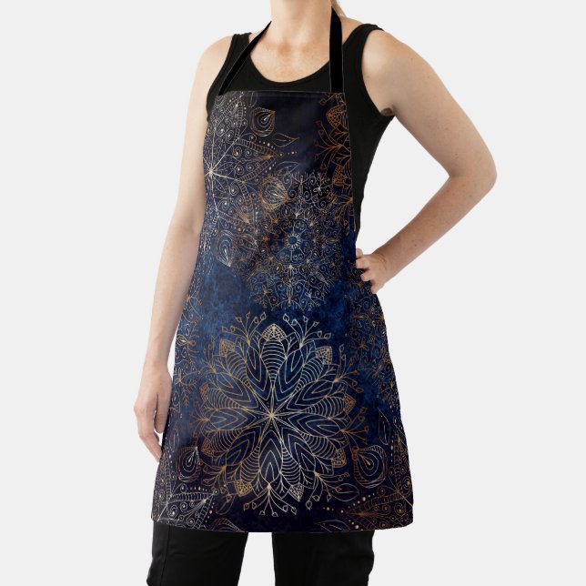 Elegantes Gold- und Dark Blue Floral Mandala Muste Schürze (InSitu)