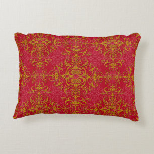 Elegantes Gold- und Deep Pink-Floral Damask Muster Zierkissen