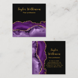 Elegantes Gold und dunkles Lila Agate Quadratische Visitenkarte