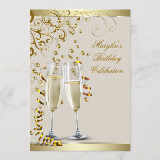 Elegantes Gold und Elfenbeincreme zum Geburtstag Einladung