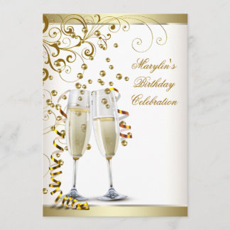 Elegantes Gold und Elfenbeincreme zum Geburtstag Einladung