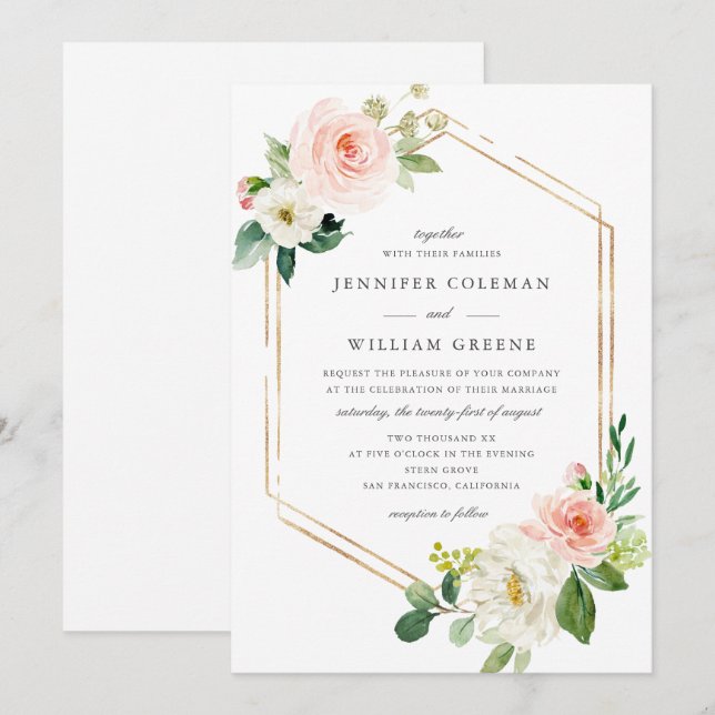 Elegantes Gold und florale Aquarellbilder Einladung (Vorne/Hinten)