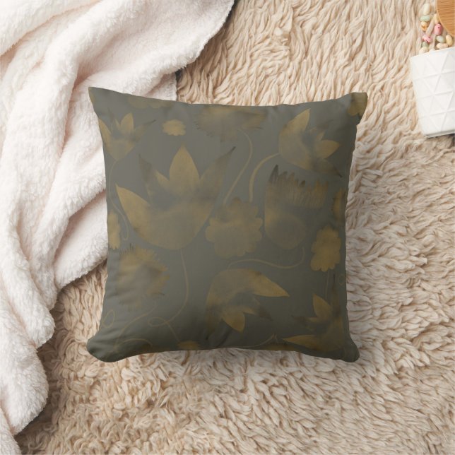 Elegantes Gold und graue Blüte Kissen (Decke)