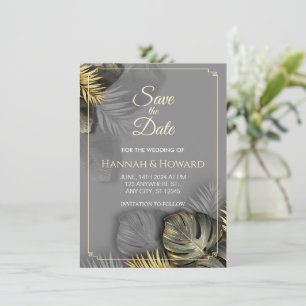 Elegantes Gold und Gray Botanisch, tropisch Einladung