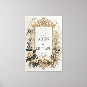 Elegantes Gold und Gray Floral Leinwanddruck