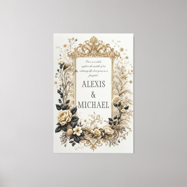Elegantes Gold und Gray Floral Leinwanddruck (Vorderseite)
