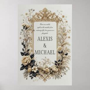 Elegantes Gold und Gray Floral Poster