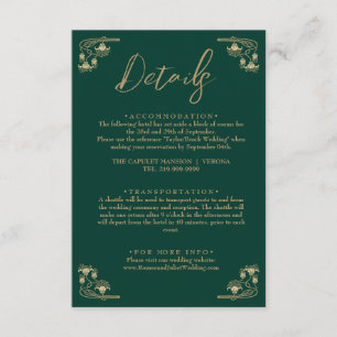 Elegantes Gold und Grün Art Deco Begleitkarte