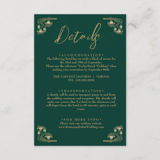 Elegantes Gold und Grün Art Deco Begleitkarte
