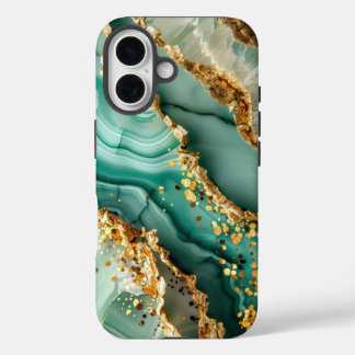Elegantes Gold und grüner Marmor iPhone 16 Hülle