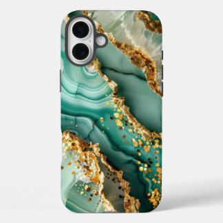 Elegantes Gold und grüner Marmor iPhone 16 Plus Hülle