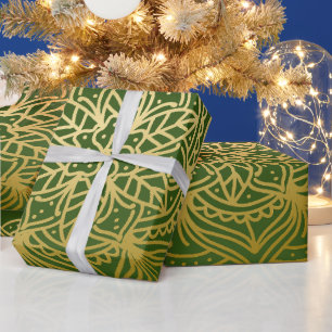 Elegantes Gold- und Grünes Mandala-Muster Geschenkpapier
