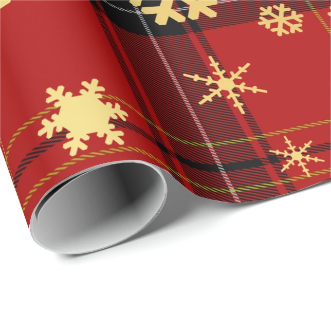 Elegantes Gold- und Kariertes Schneeflockenmuster Geschenkpapier (Rolleneckpunkt)