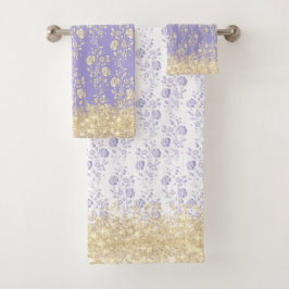 Elegantes Gold und Lavendel Badhandtuch Set