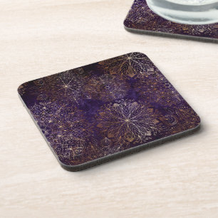 Elegantes Gold und Lila Mandala-Muster Getränkeuntersetzer