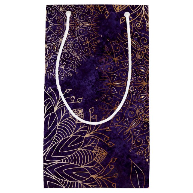Elegantes Gold und Lila Mandala-Muster Kleine Geschenktüte (Vorderseite)