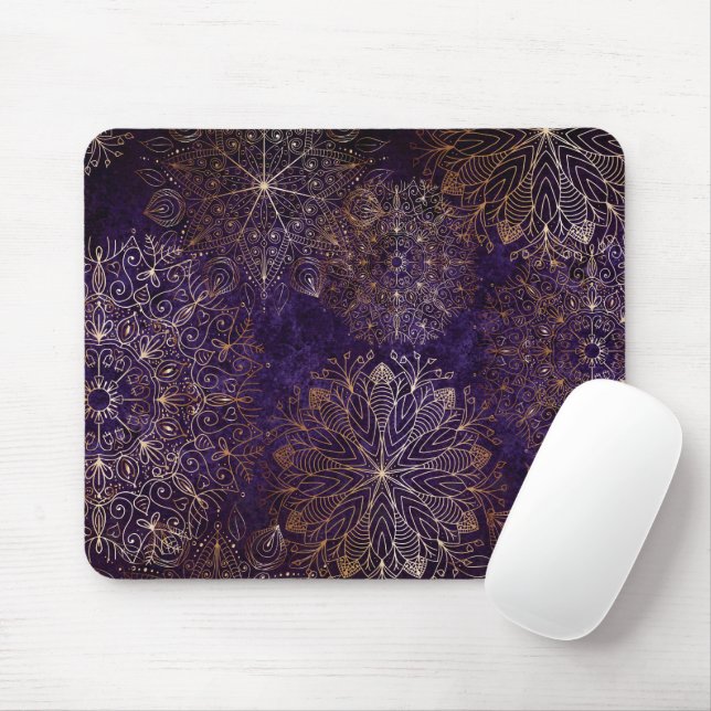 Elegantes Gold und Lila Mandala-Muster Mousepad (Mit Mouse)