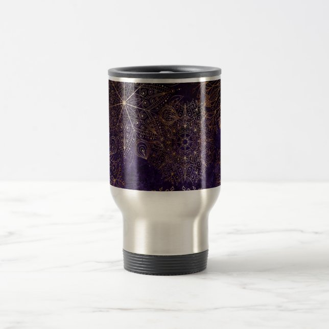 Elegantes Gold und Lila Mandala-Muster Reisebecher (Mittel)