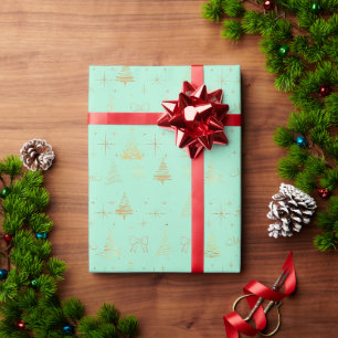 Elegantes Gold und Minze Grüne Weihnachtsbaumdoodl Geschenkpapier