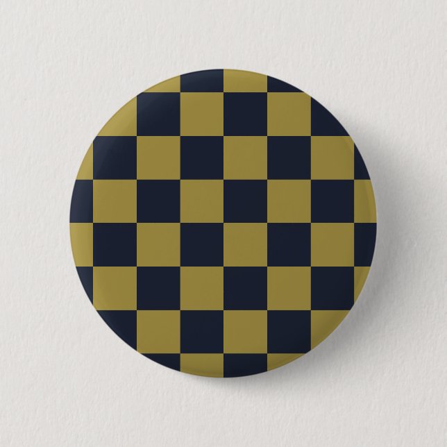 Elegantes Gold- und Navy-Blue-Checkered-Muster Button (Vorderseite)