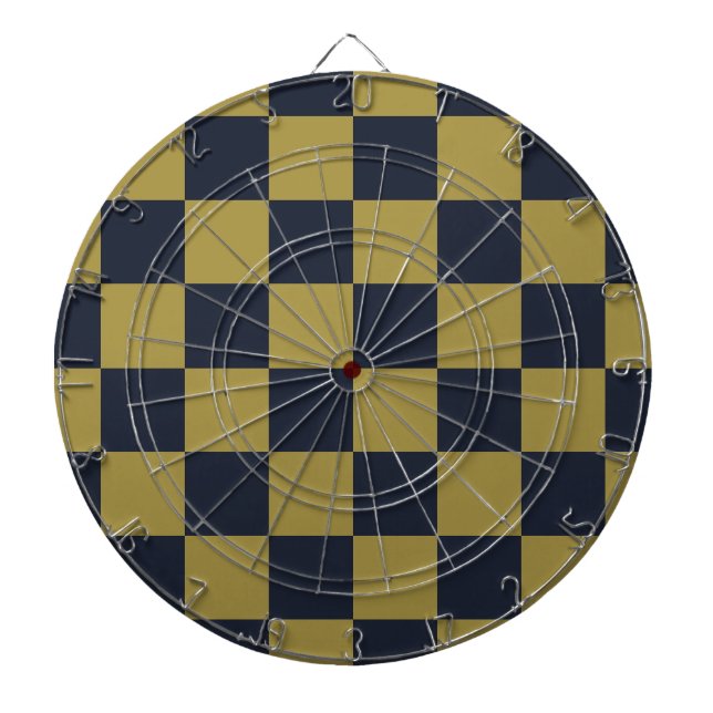 Elegantes Gold- und Navy-Blue-Checkered-Muster Dartscheibe (vorne)