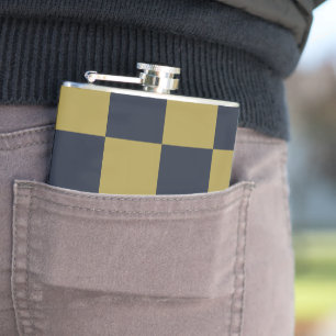 Elegantes Gold- und Navy-Blue-Checkered-Muster Flachmann