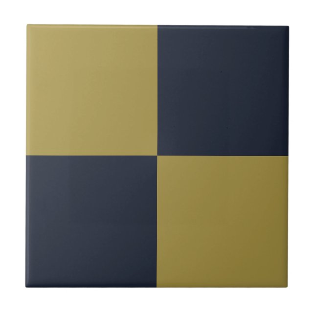 Elegantes Gold- und Navy-Blue-Checkered-Muster Fliese (Vorderseite)