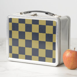 Elegantes Gold- und Navy-Blue-Checkered-Muster Metall Brotdose