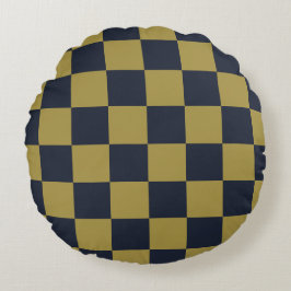 Elegantes Gold- und Navy-Blue-Checkered-Muster Rundes Kissen