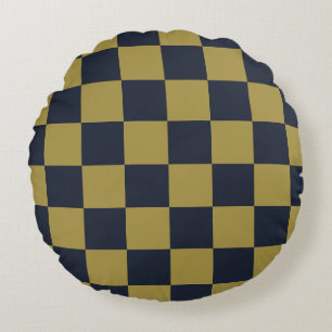 Elegantes Gold- und Navy-Blue-Checkered-Muster Rundes Kissen