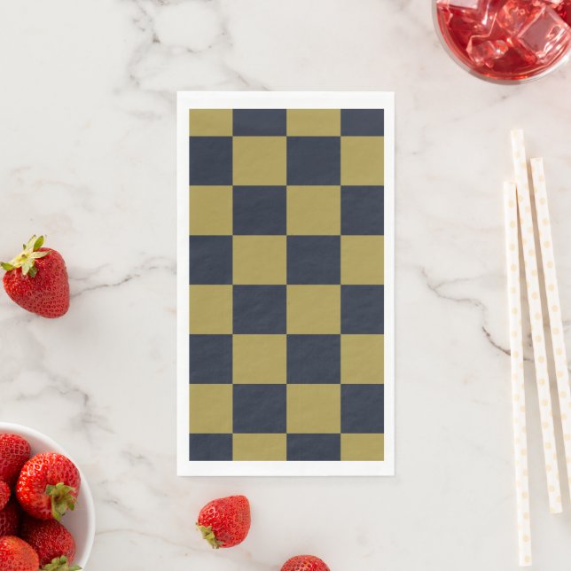Elegantes Gold- und Navy-Blue-Checkered-Muster Serviette (Beispiel)